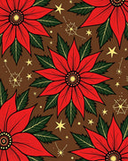 Red Poinsettia Starry Brown Floral Rug