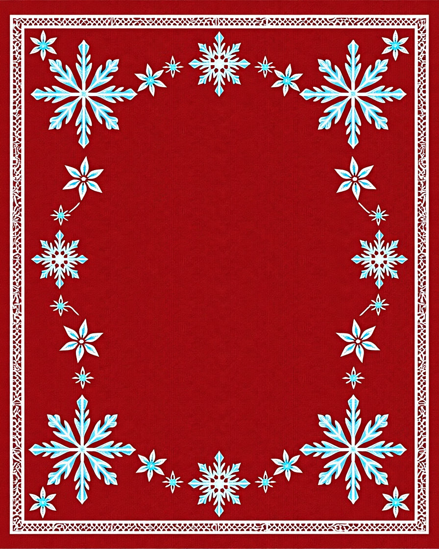 Festive Red Snowflake Border Rug
