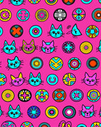 Pink Retro Cat Medallion Collage Rug