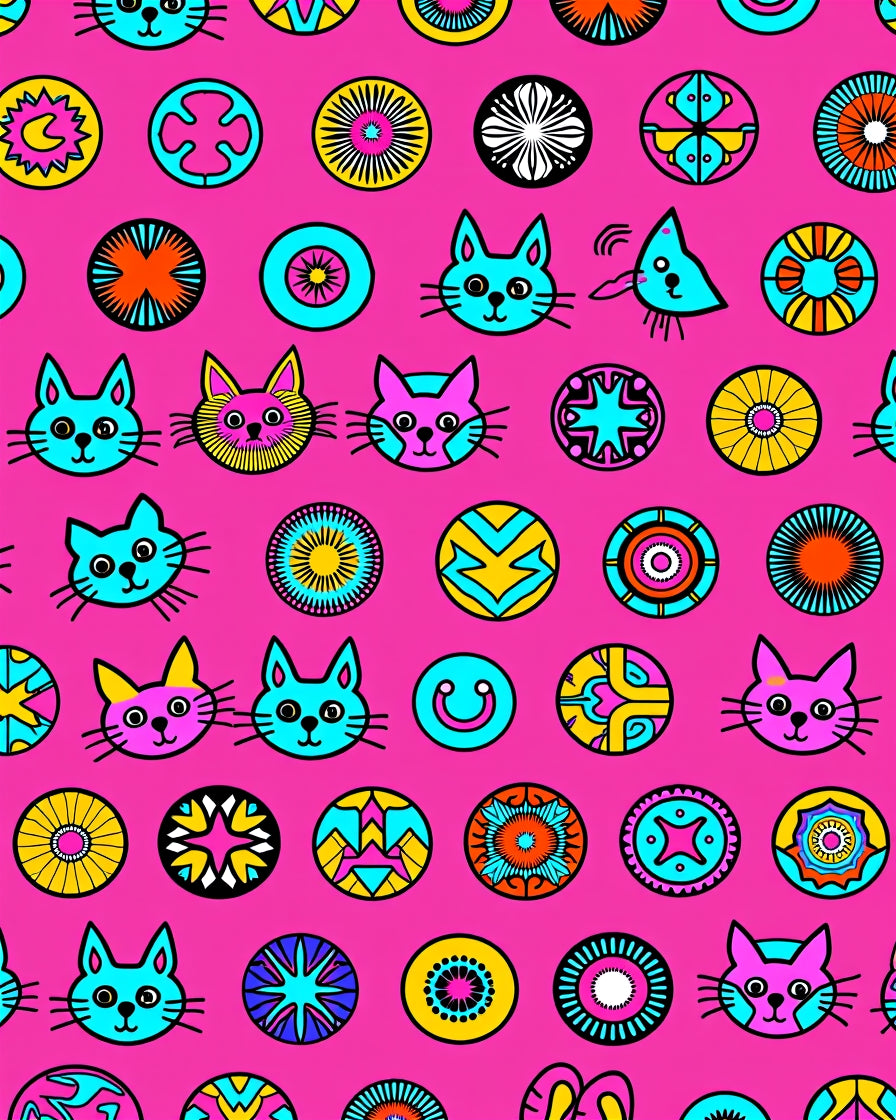 Pink Retro Cat Medallion Collage Rug
