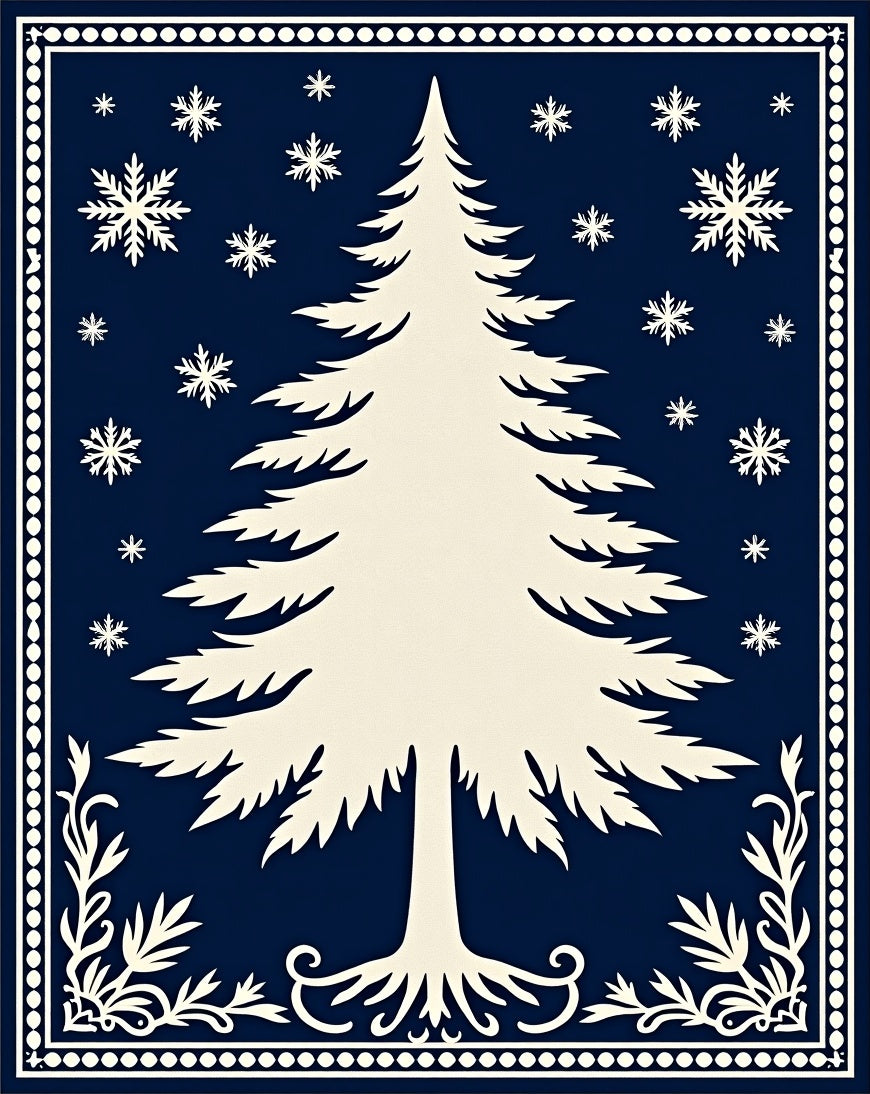 Winter Evergreen Snowflake Midnight Rug
