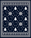 Navy White Winter Tree Snowflakes Border Rug