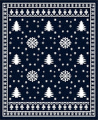Navy White Winter Tree Snowflakes Border Rug