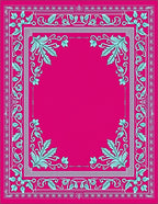 Bright Pink Teal Floral Frame Rug