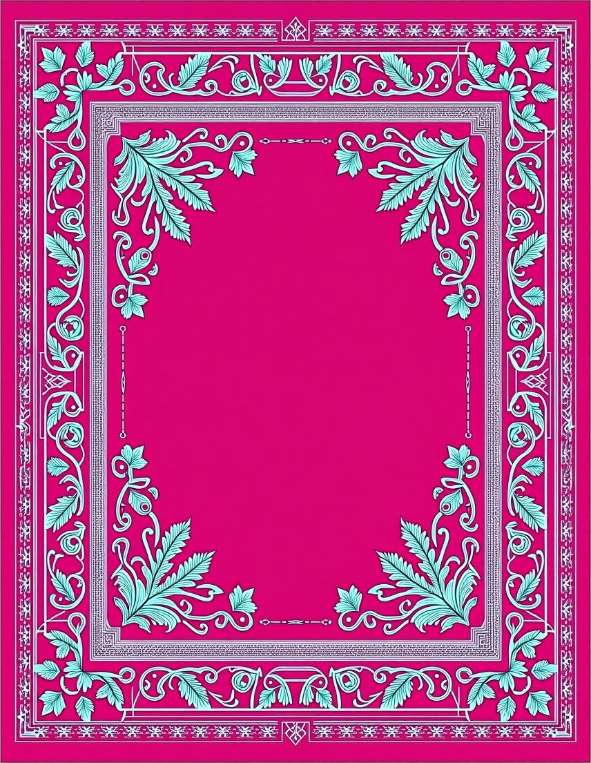 Bright Pink Teal Floral Frame Rug