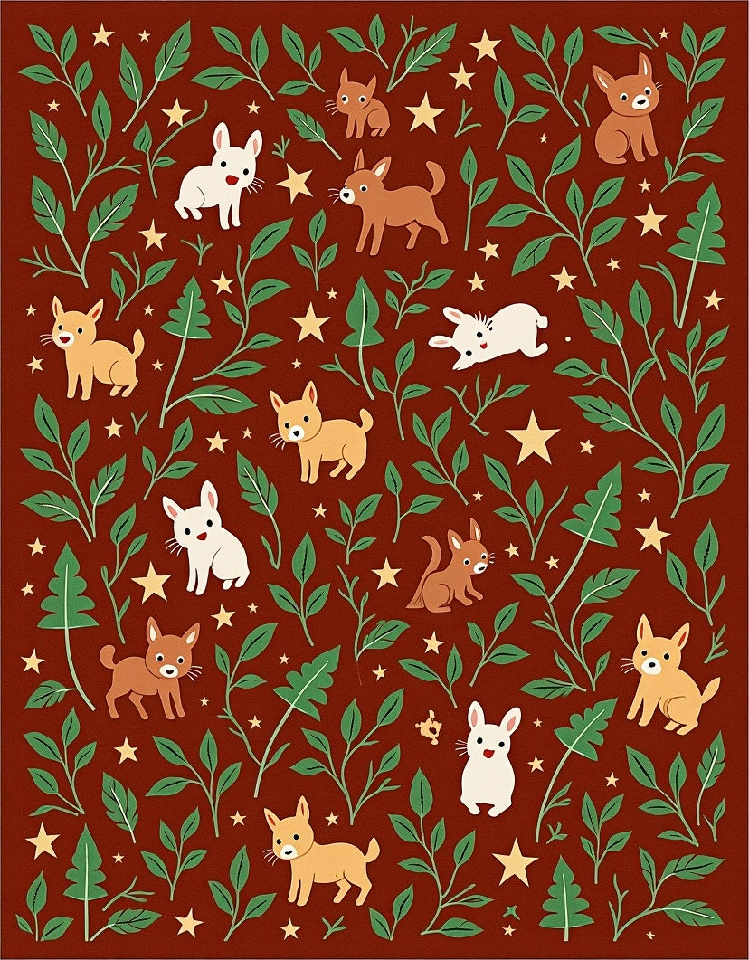 Red Brown Woodland Critter Star Rug