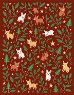 Red Brown Woodland Critter Star Rug
