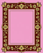 Burgundy Gold Floral Garland Frame Rug
