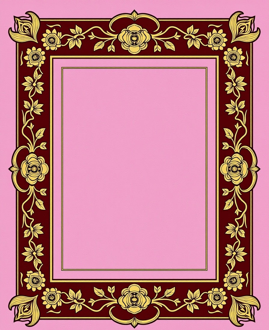 Burgundy Gold Floral Garland Frame Rug