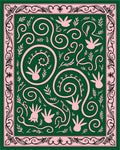 Pink Botanical Swirls Green Rug