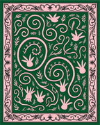 Pink Botanical Swirls Green Rug