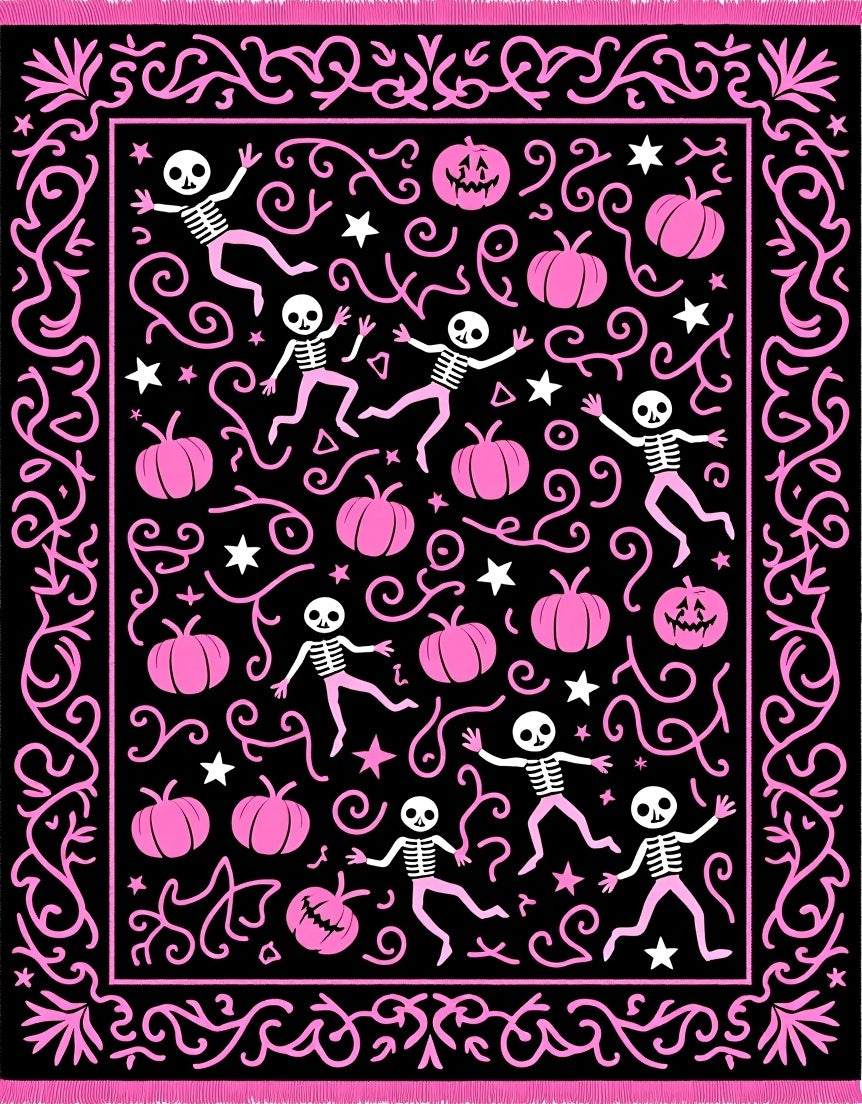 Pink Skeleton Pumpkin Halloween Garland Rug