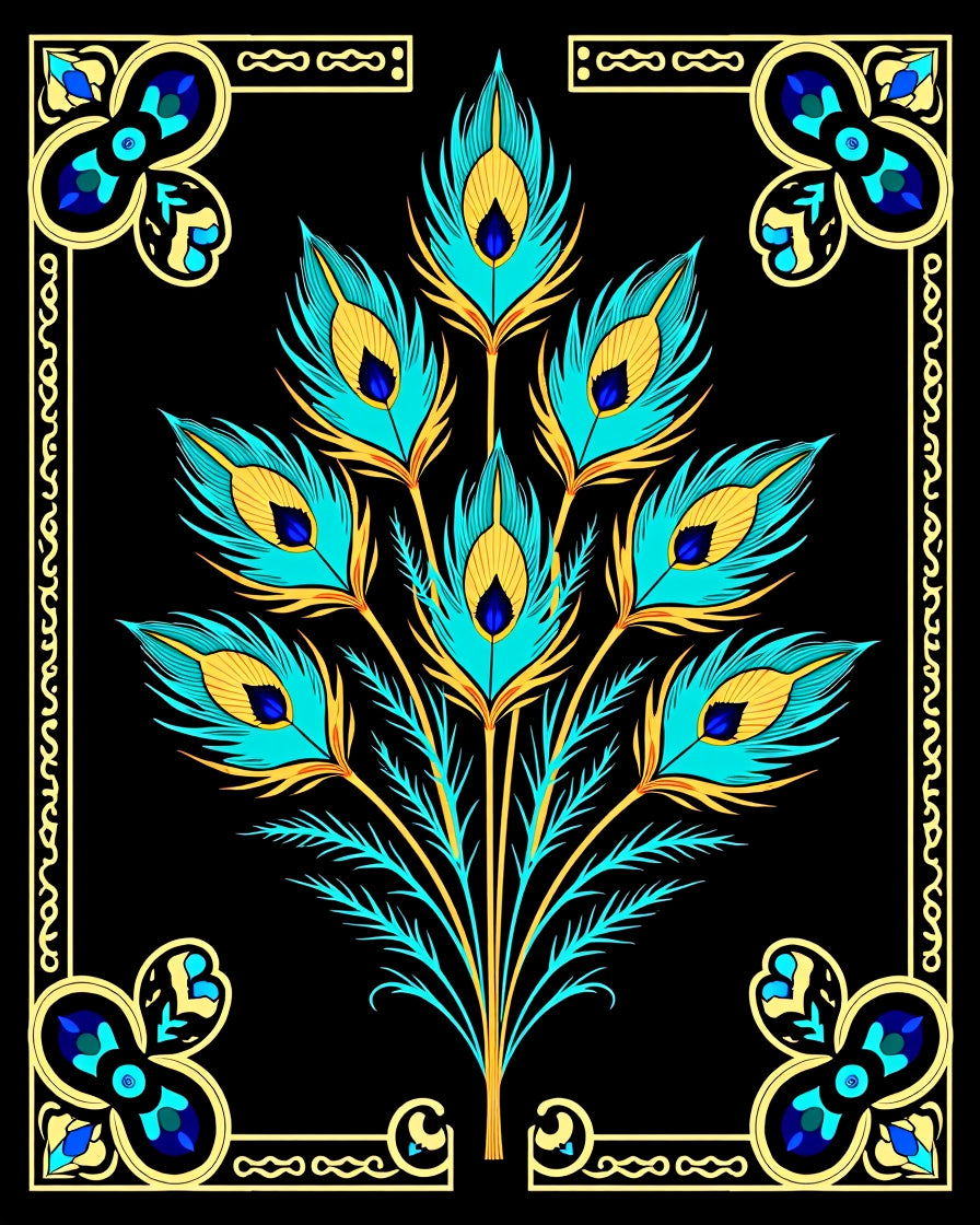 Exotic Turquoise Peacock Feather Bouquet Rug