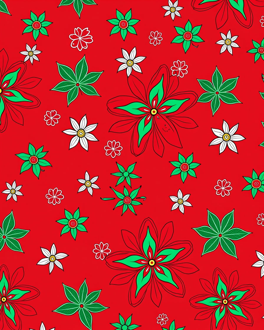 Vibrant Red Green Flower Medley Rug