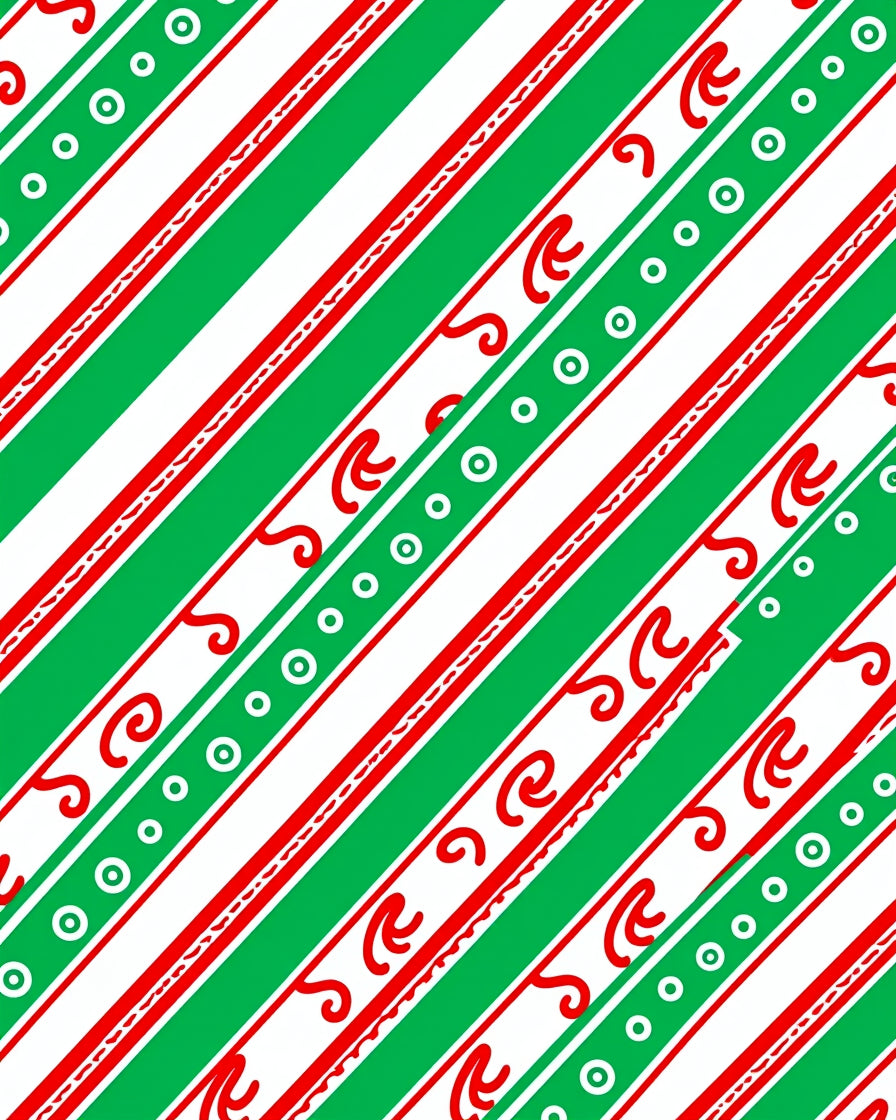 Red Green Striped Swirl Circles Rug