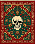 Red Green Skull Botanical Medallion Rug