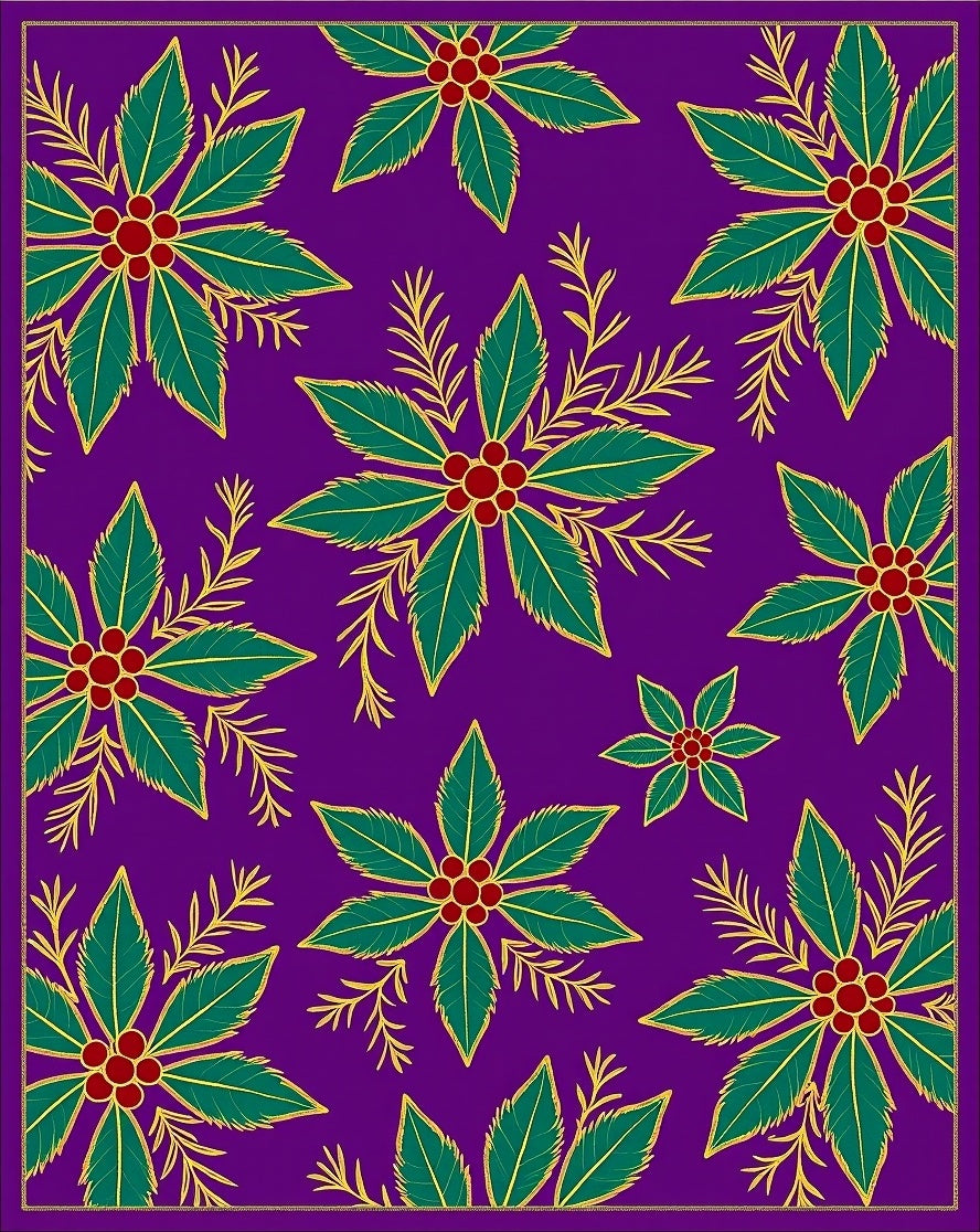 Purple Green Red Floral Medallion Rug