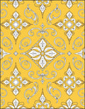 Golden Yellow Floral Scroll Medallion Rug