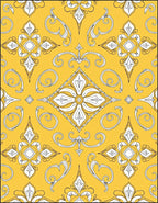 Golden Yellow Floral Scroll Medallion Rug