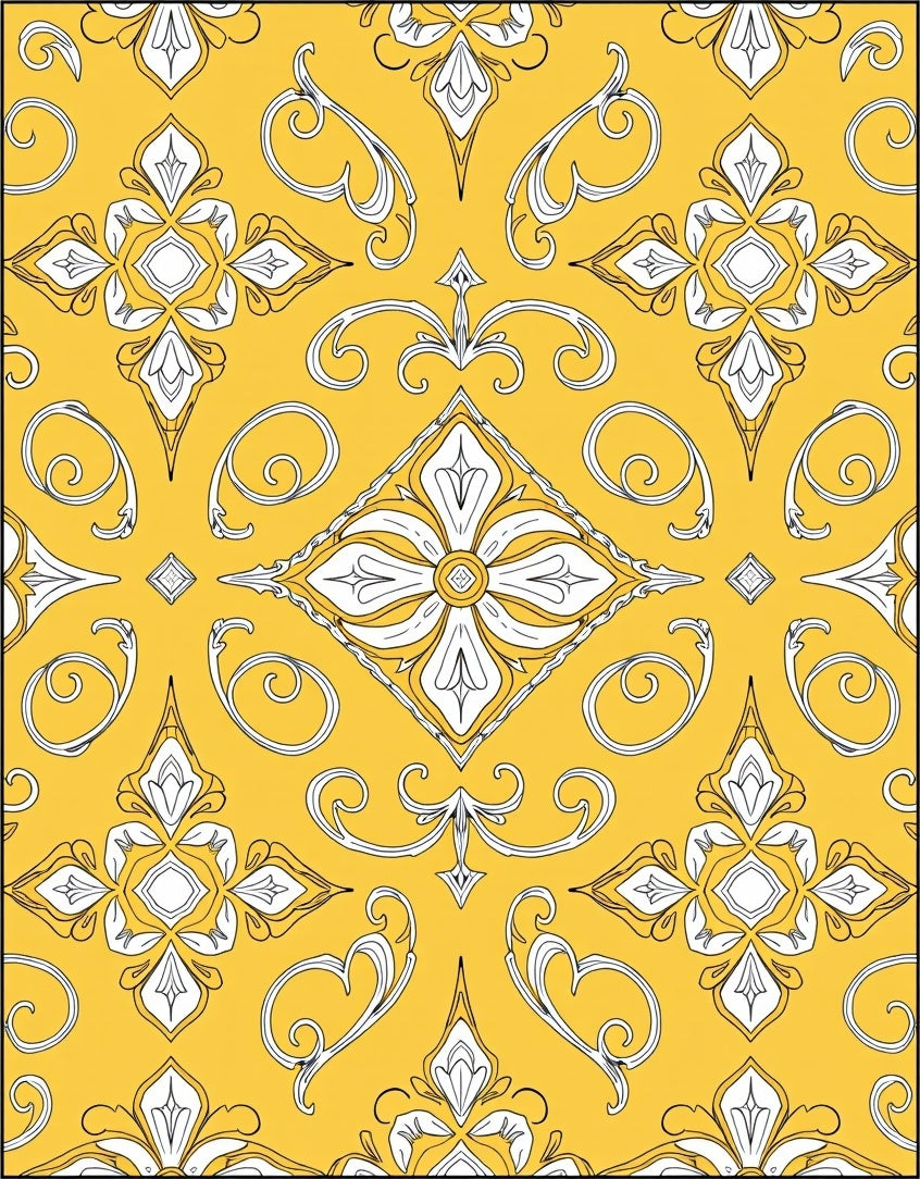 Golden Yellow Floral Scroll Medallion Rug