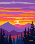 Vibrant Purple Pink Sunset Mountains Trees Rug