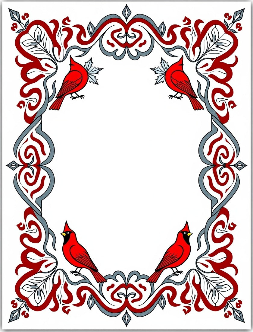 Crimson Cardinal With Red Leaf Scrollwork Rug