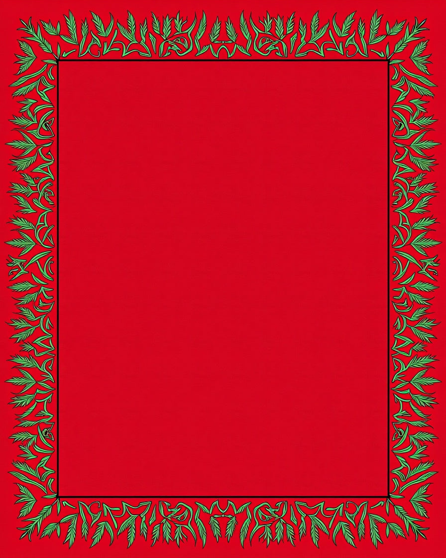 Vibrant Green Leaf Border Red Rug