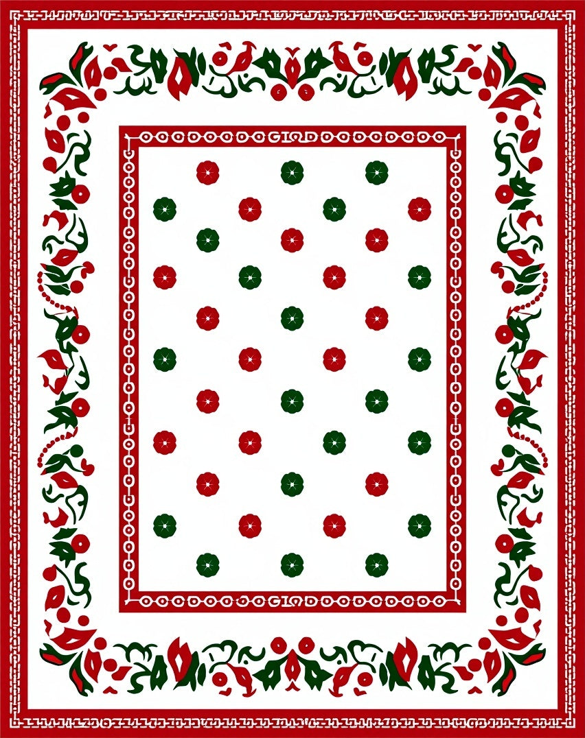 Classic Red Green Floral Medallion Rug