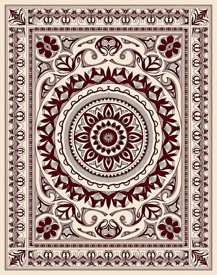 Ornate Crimson Sunburst Floral Rug