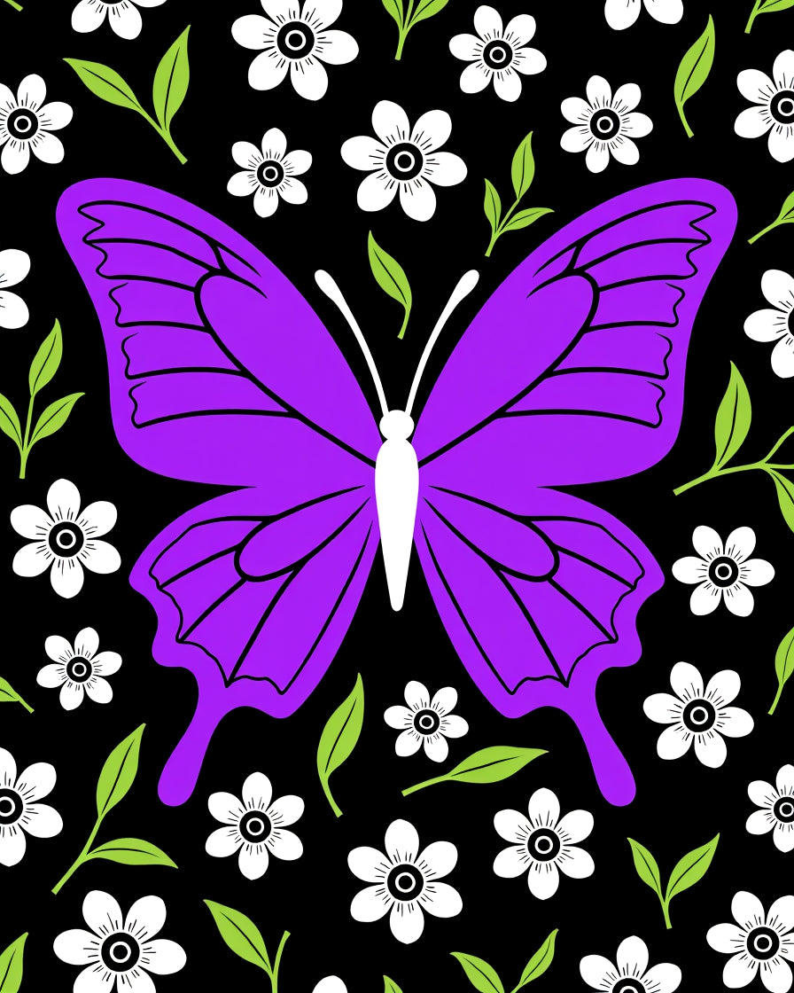 Vibrant Purple Butterfly Floral Garden Rug