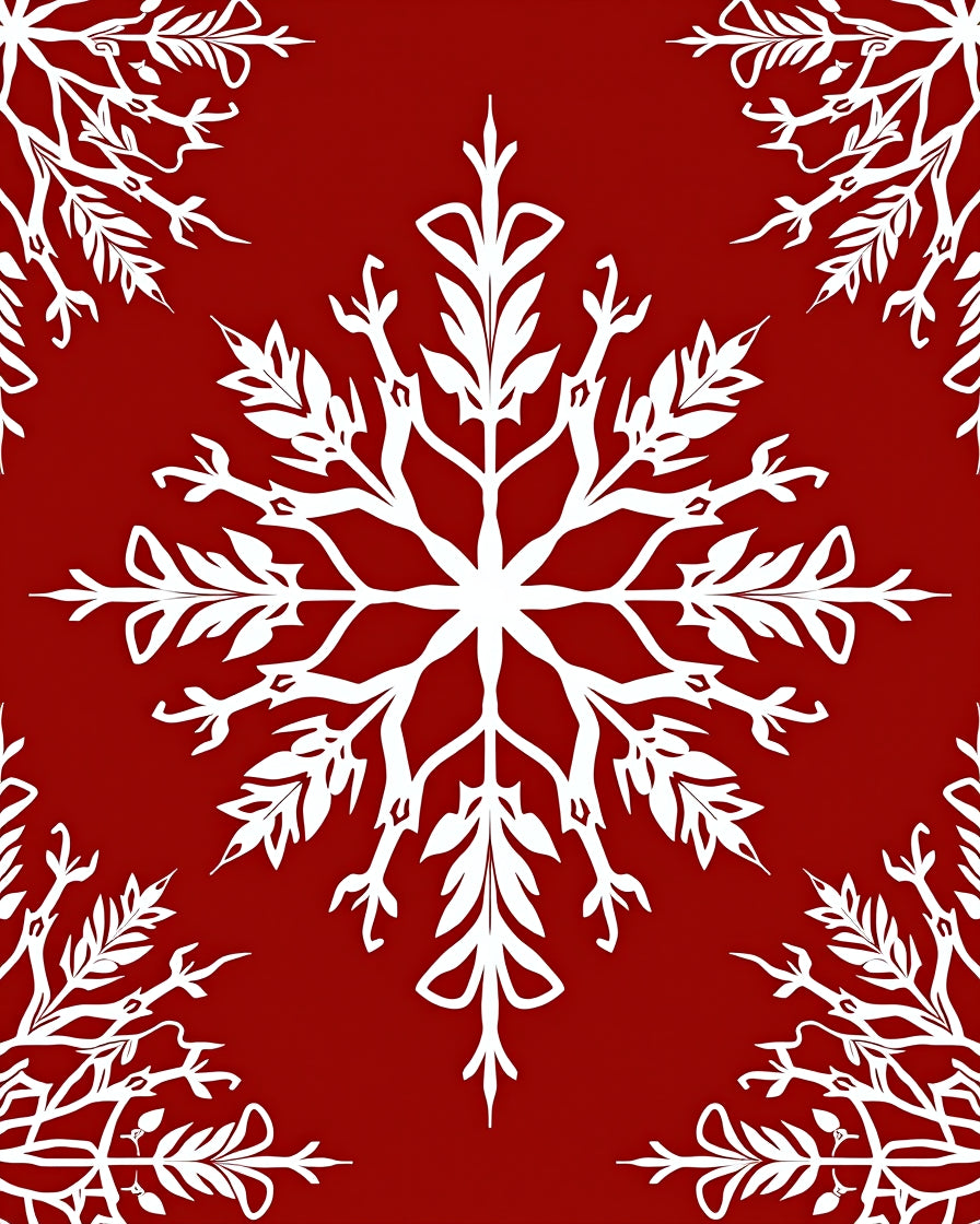 Crimson White Winter Snowflake Graphic Rug
