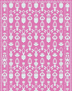 Pink White Symmetrical Botanical Arrangement Rug