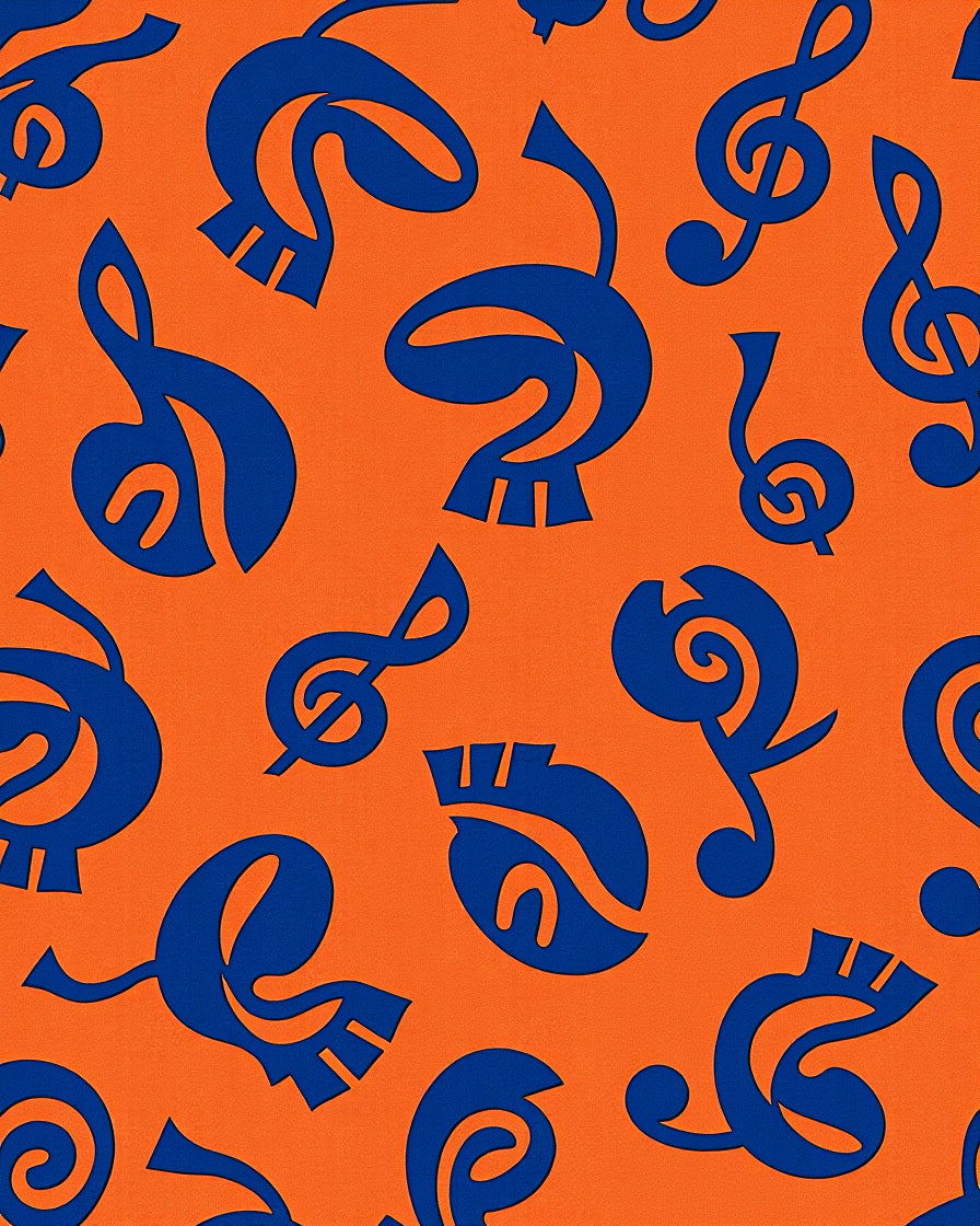 Bold Blue Musical Notes Orange Rug