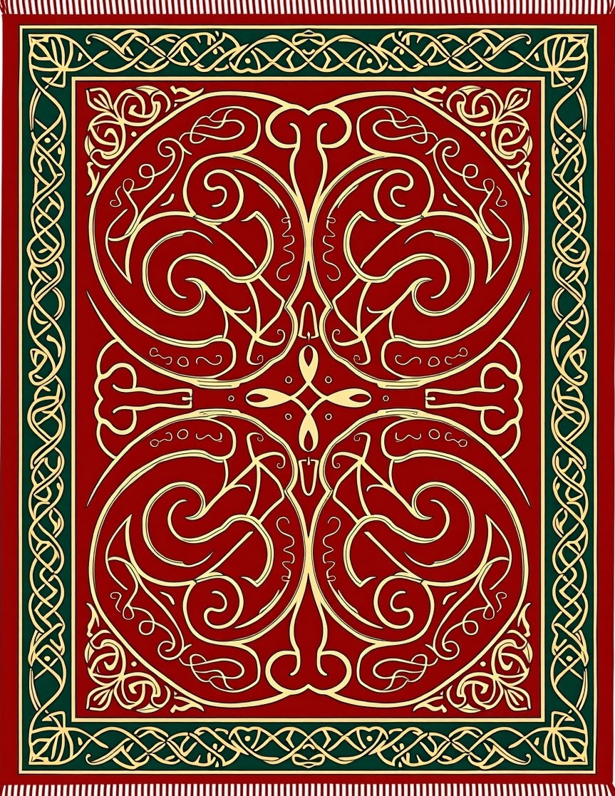 Crimson Gold Green Celtic Knot Rug
