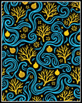 Black Yellow Blue Swirl Tree Ornament Rug