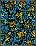 Black Yellow Blue Swirl Tree Ornament Rug