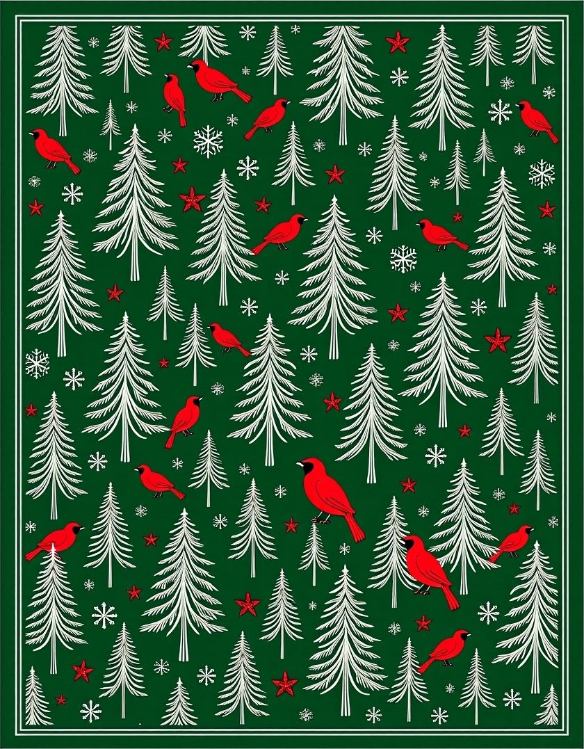 Cardinal Forest Snowy Pine Scene Rug