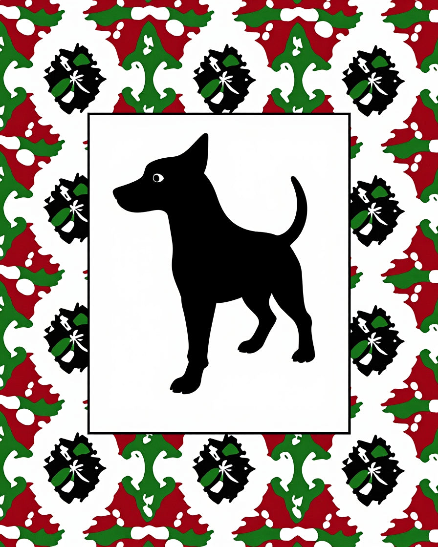 Black Dog Amidst Red Green Accents Rug