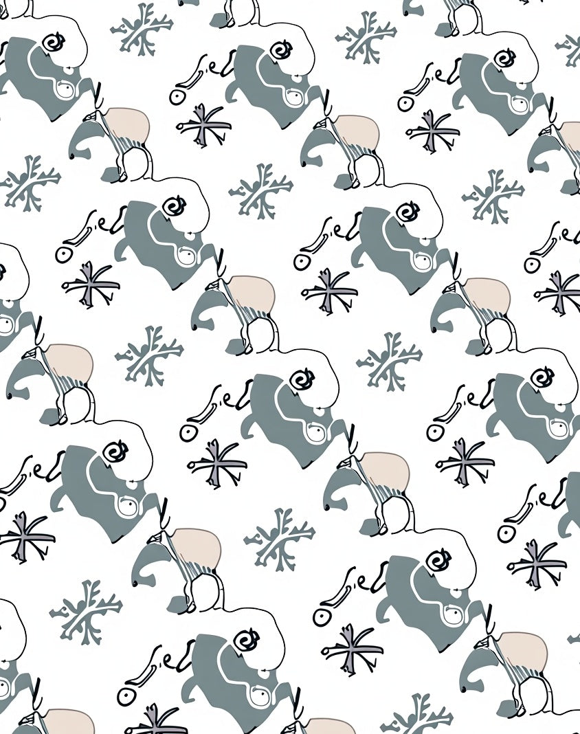 Whimsical Blue Elephant Folk Art Rug