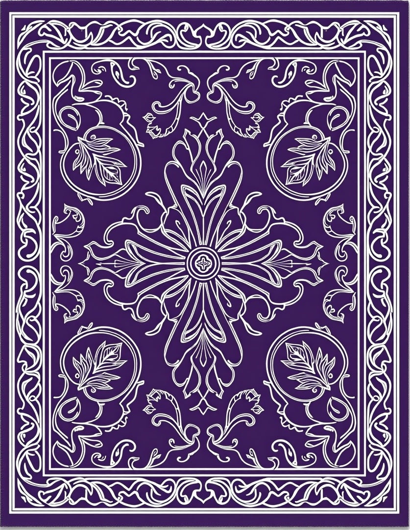 Elegant Plum Floral Medallion Border Rug