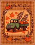 Orange Pumpkin Truck Autumn Garland Rug