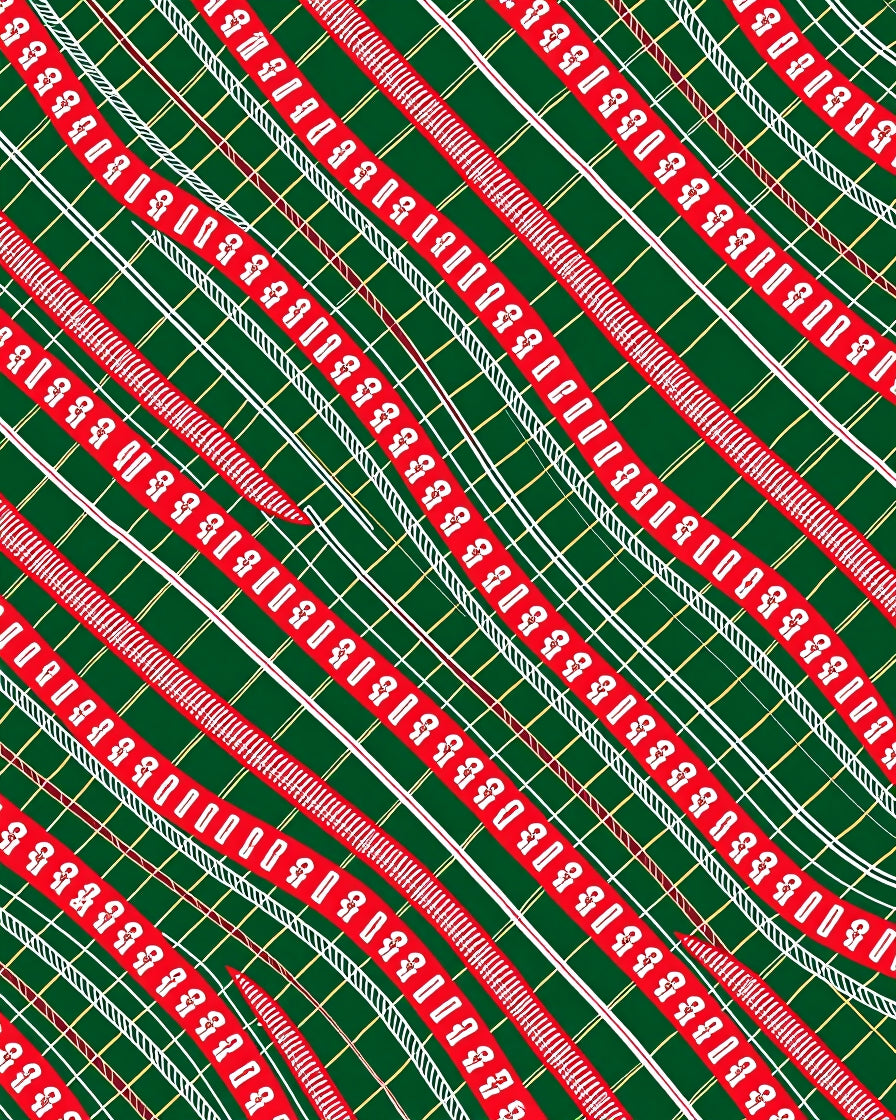 Dark Green Red White Diagonal Ribbon Plaid Rug