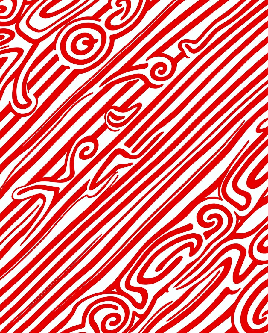 Vibrant Red Swirl Stripe Abstraction Rug