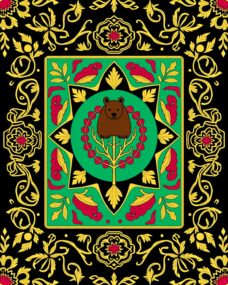 Bold Bear Floral Motif Rug