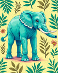 Teal Elephant Tropical Leaf Garden Rug