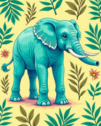 Teal Elephant Tropical Leaf Garden Rug