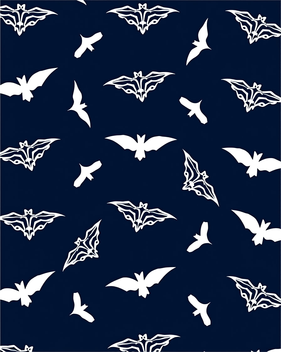 Dark Navy White Flying Bats Rug