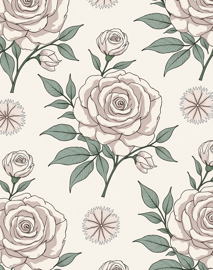 Cream Rose Garden Botanical Arrangement Rug