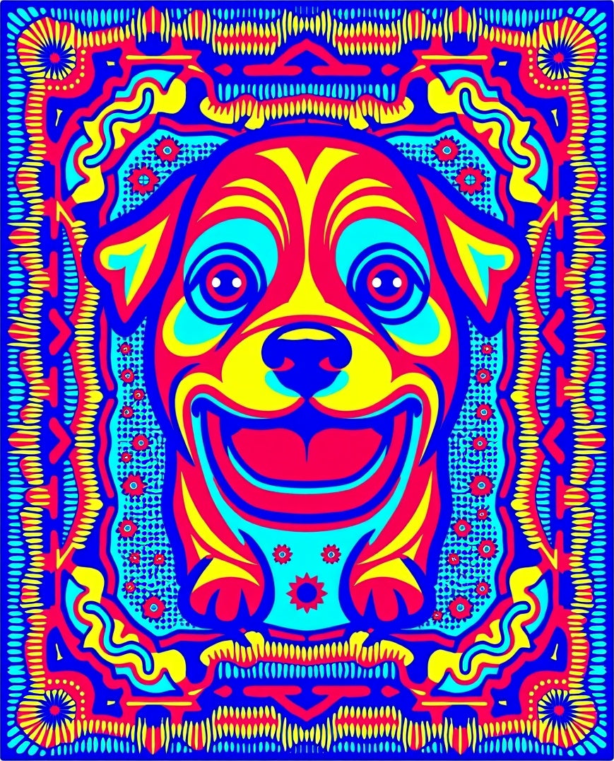 Vibrant Psychedelic Dog Portrait Rug