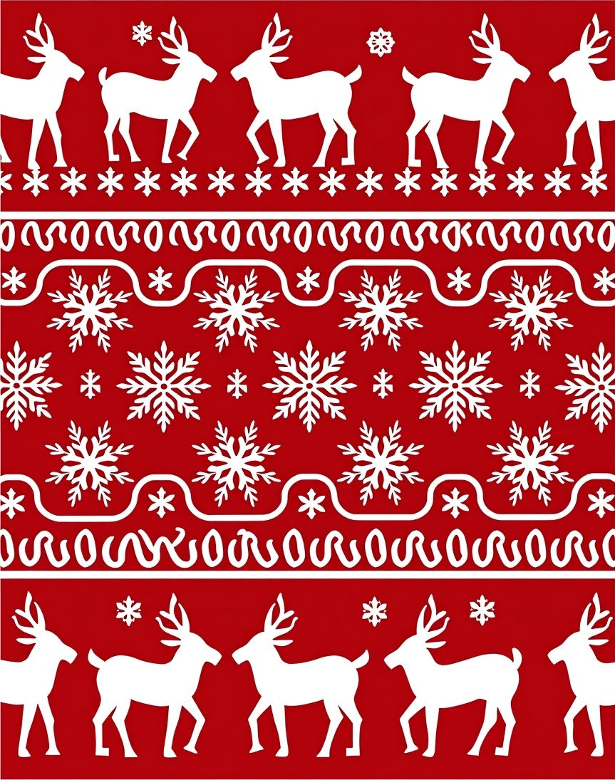 Red White Reindeer Snowflake Holiday Rug